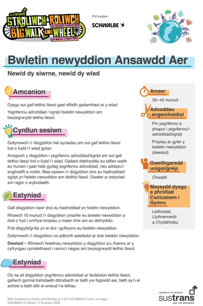 Bwletin newyddion Ansawdd Aer