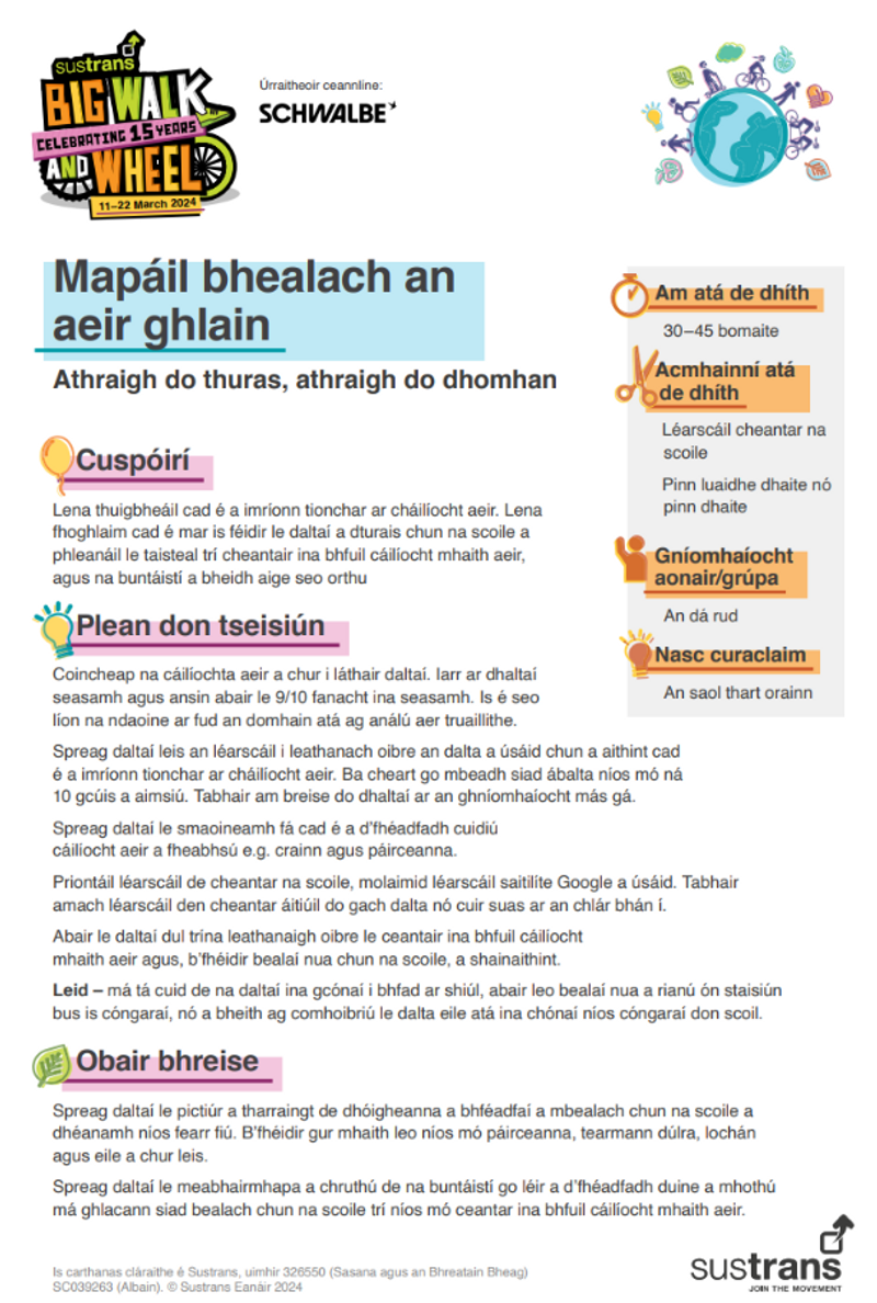 Mapáil bhealach an aeir ghlain